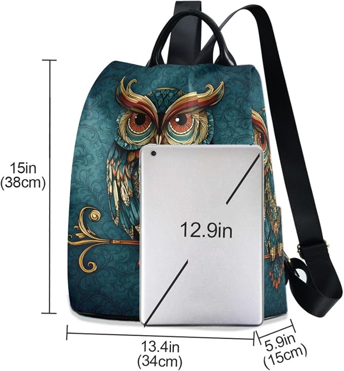 ALAZA Owl Print Ethnic Backpack Purse for Women Anti Theft Fashion Back Pack Shoulder Bag - Image 3