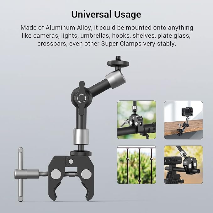 SMALLRIG Super Clamp w/ 1/4" and 3/8" Thread and 5.8 Inches Adjustable Friction Power Articulating Magic Arm with 1/4" Thread Screw for LCD Monitor/LED Lights - KBUM2730 | Adjustable Friction Power Articulating Magic Arm with 1/4" Thread Screw for LCD ... - Image 6