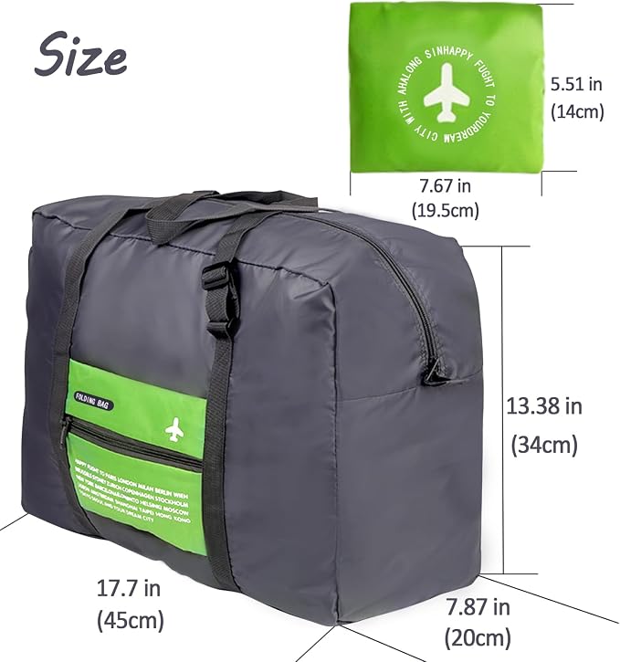 Travel Bag 2PCS Spirit Airlines Personal Item Bag 18x14x8 Foldable Travel Duffel Bag Tote Carry on Luggage Duffle Overnight for Women and Men(Green+Blue) - Image 3