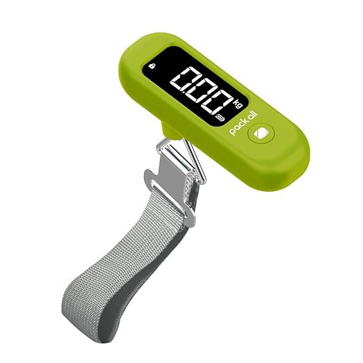 pack all Digital Luggage Scale for Travel, 110Lbs Capacity, 0.1Lb Precision | Handheld, Backlit LCD Display, Lb/Kg/Oz Conversion, Tare Function, Battery Included, Apple Green by packall