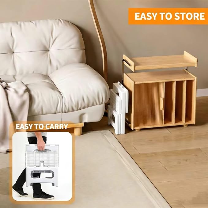 2 Step Stool Foldable, Non-Slip Steps, Folding Step Stool for Adults & Kids, Plastic Stool Pool Ladder, Collapsible Stools 2 Step Ladder for Kitchen Toilet Bedroom Office RV, Holds 330 lbs - Image 3