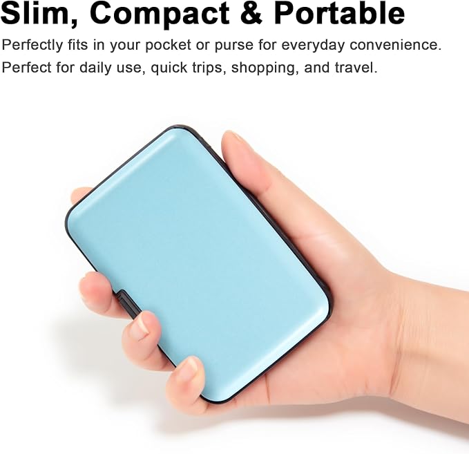 Credit Card Holder, RFID Blocking Metal Card Wallet for Women Men Slim ID Card Holders Protector Aluminum Business Hard Case (Sky Blue) - Image 5