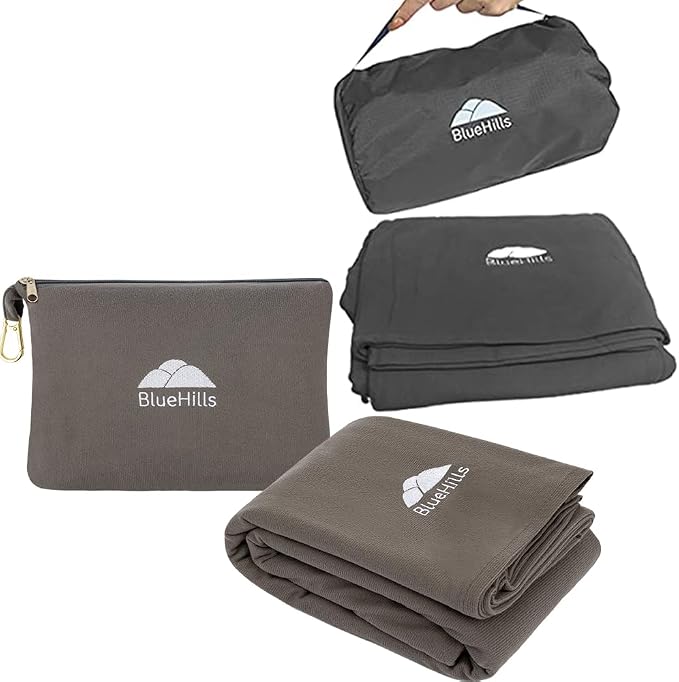 BlueHills Ultra Compact and Compact Light Travel Blankets for Two Value Pack Set of 2 – Airplane Travel Essentials Soft Flight Trips Throw in Portable Cases for Car Plane Travel Gifts – Gray by BlueHills