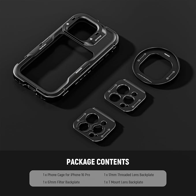 NEEWER 16 Pro Cage, Quick Release Video Rig Phone Stabilizer Compatible with iPhone 16 Pro with 67mm Filter Adapter, 17mm Lens Backplate, T Mount Lens Adapter Compatible with Moment, PA073 - Image 9