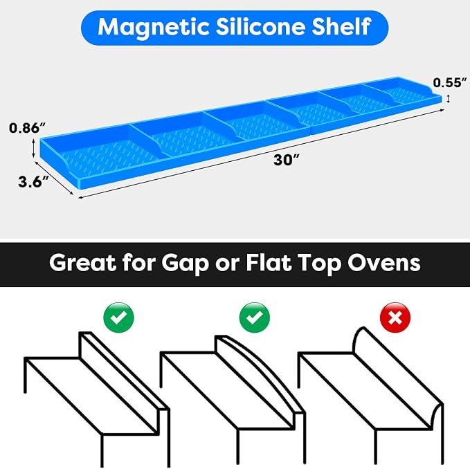 Hydream Stove Top for Shelf Silicone,30 Inch Magnetic Over the Stove Spice Rack of Shelf,Kitchen Organizer Magnet Above Stovetop Flat Back of Storage Suctioned-Blue - Image 2