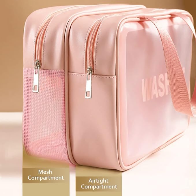 DAPOWER Travel Toiletry Bag for Women, Matte Translucent Toiletry Bag with Handy Handle, Makeup Cosmetic Organizer Bag for Travel Toiletries Accessories (Pink-XL) - Image 3