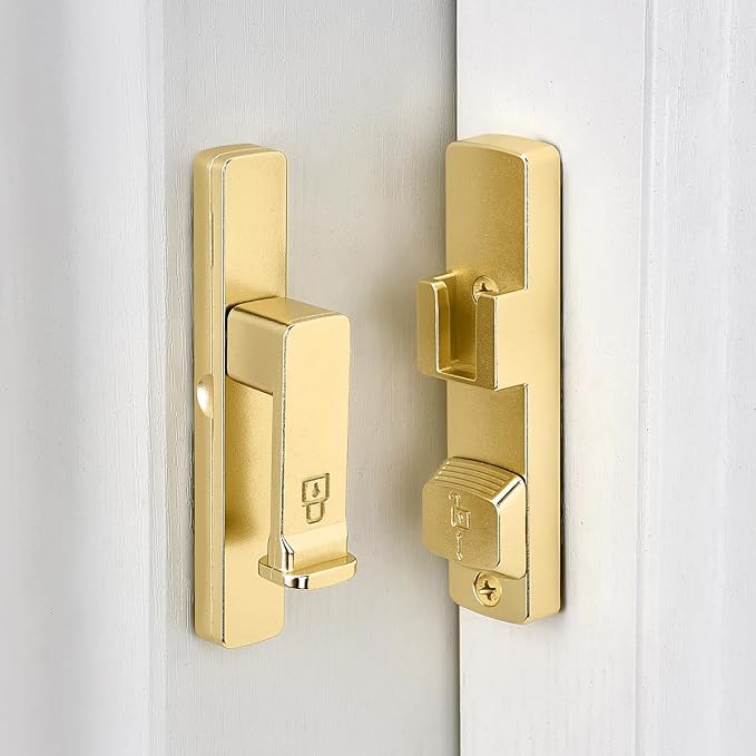 2 Packs Gold 90 Degree Barn Door Lock,Flip Gate Latches Hardware | Zinc Alloy Door Lock,Right Angle Door Lock Latch,Sliding Door Latches,for bedroom,drawer,pet enclosures,cabinet,garage,window - Image 6