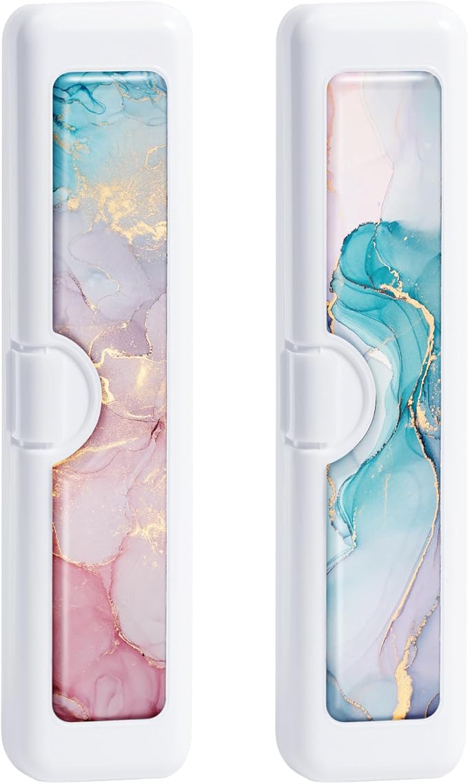 2 Pcs Toothbrush Travel Case - Colorful Pattern, Holder and Covers for Toothbrushes, Includes Tongue Scraper Case by Gerkia