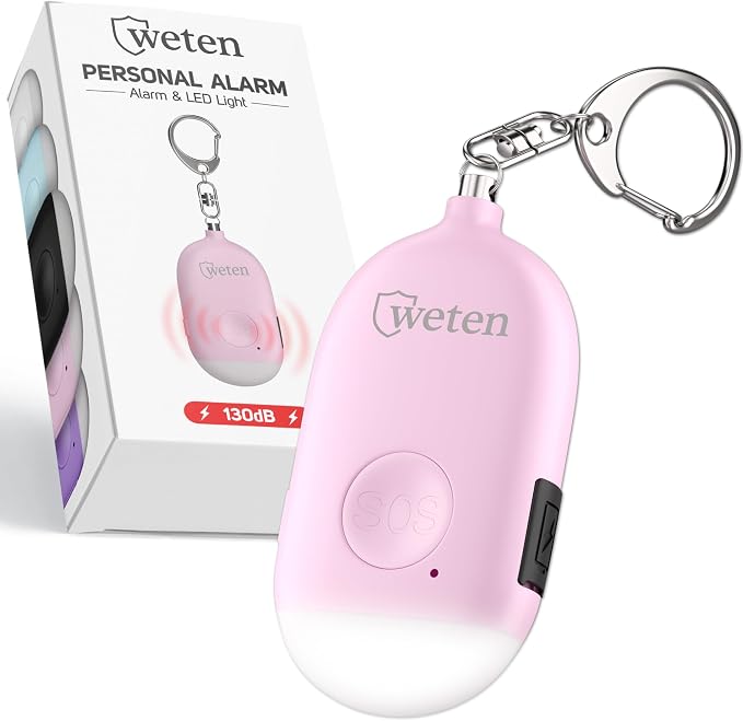 Weten Rechargeable Personal Alarm Keychain - 130dB Siren & LED Light - Stylish Personal Safety Alert for Women to Carry - Panic Button Alarm for Security - Rape Whistle for Self Defense (Pink) | LED Light, Stylish Safety Alert for Women to Carry, Panic... by WETEN