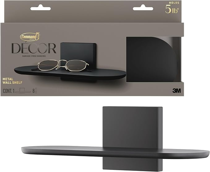 Command Decor Metal Wall Shelf, Matte Black, 1 Shelf, 8 Large Strips by Unknown