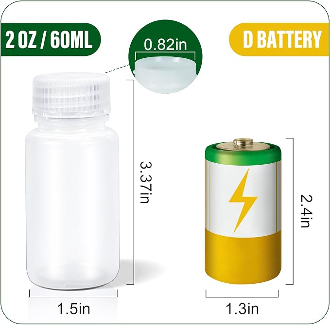 DEMORA 2 oz Small Plastic Bottles with Caps, Airtight Refillable Wide Mouth Travel Bottles for Toiletries, PP Food Grade Plastic Containers for Liquids Pill Sample Lab Reagent (Clear, 4 Pcs) - Image 8