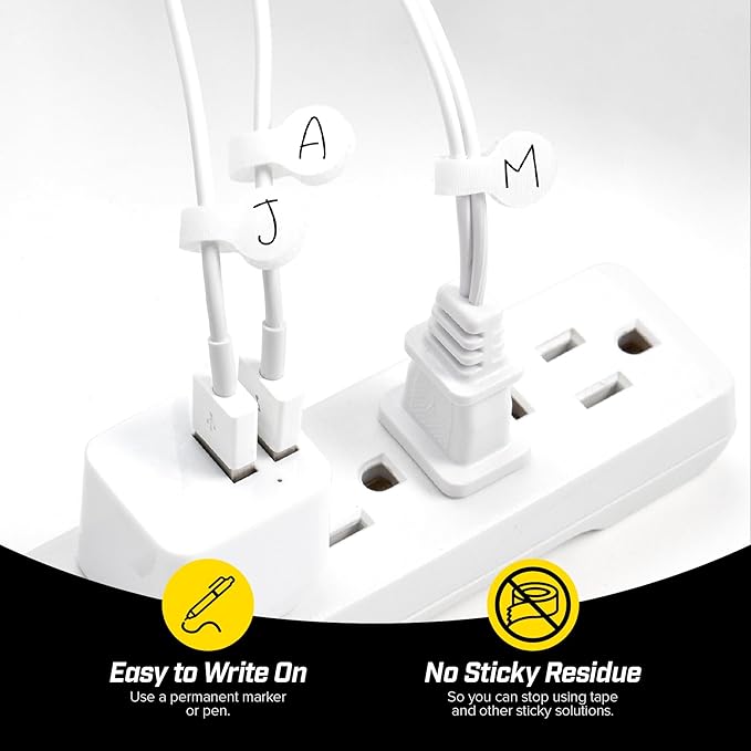 Wrap-It Storage Cable Labels - Mini (60 Pack) White | Cord Labels, Wire Labels, Cable Tags and Wire Tags for Cable Management and Organizer for Electronics, Computers - Image 2