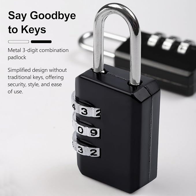 2-Pack Customizable Black Luggage Locks – Set Your Own Combination, Secure Travel Padlocks for Suitcases, Backpacks, and Bags - Image 3