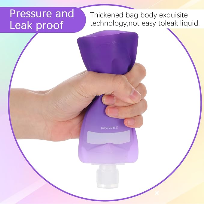 Dimeho 6 Pcs Travel Pouches for Toiletries, 3 oz Travel Size Containers Leak Proof Empty Squeeze Pouches (orange, purple and green) - Image 5