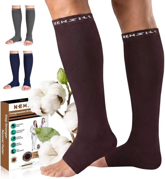 NEWZILL Compression Socks for Women & Men Circulation 20 mmHg, Graduated Open Toe, Cotton Compression Socks for Nurses by NEWZILL