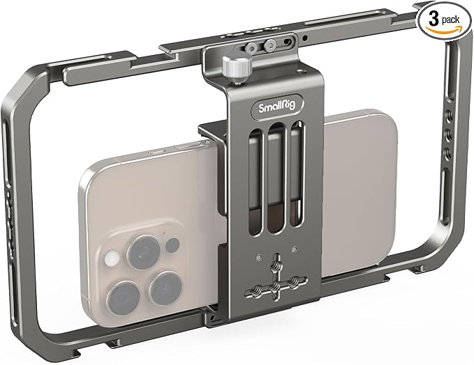 SmallRig Universal Smartphone Video Rig for iPhone 17 16 15 14 for Samsung, Filmmaking Vlogging Rig Aluminium Alloy Phone Video Cage Grip with Cold Shoe Mount for Videomaker Videographer by SmallRig
