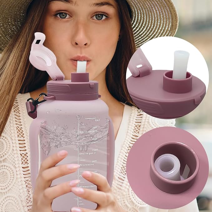 64oz Collapsible Silicone Water Bottle with Straw, BPA-Free,Foldable Water Jug with Handle for Gym, Hiking, Camping,Fishing (Pink) - Image 10