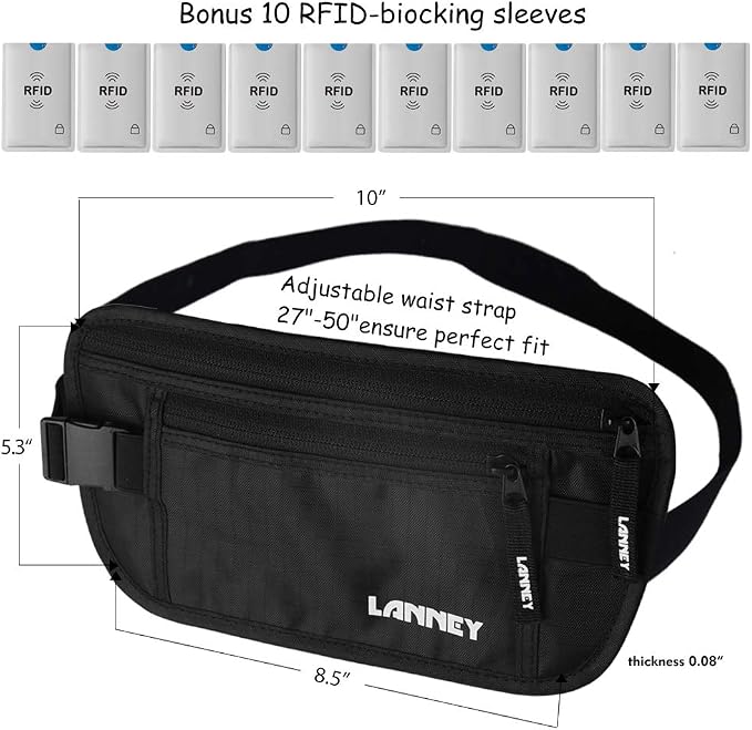 Money Belt for Travel Women and Men Slim Hidden Travel Wallet with RFID Blocking - Image 6