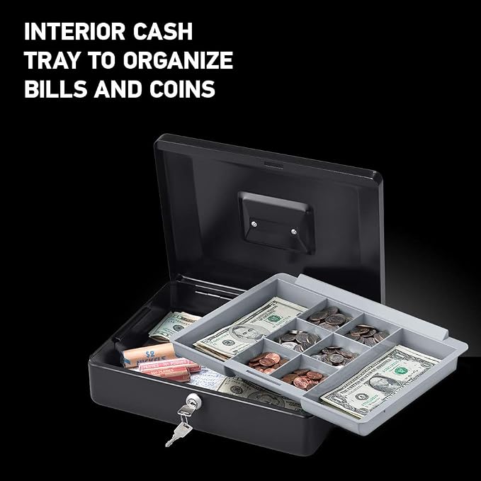 SentrySafe Black Money Saving Box with Cash Tray and Key Lock, Portable Safe Box with Carrying Handle, 0.21 Cubic Feet, 3.75 x 12 x 9.3 Inches, CB-12, (Pack of 3) - Image 3