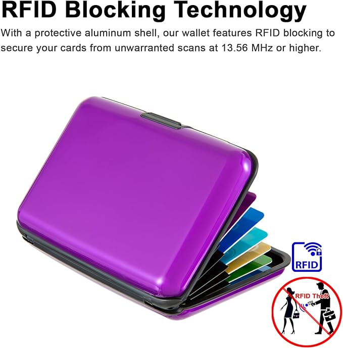 Credit Card Holder, RFID Blocking Metal Card Wallet for Women Men Slim ID Card Holders Protector Aluminum Business Hard Case (Purple) - Image 4