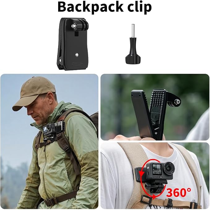 4 in 1 Accessories Kit Set for DJI Action 6/5/4, GoPro Hero 13/12/11/10 and More, Quick Release Head Strap Mount + Chest Mount Harness + Backpack Clip Holder + 360°Rotating Palm Strap - Image 6