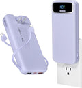 aonidi Portable Charger 12000mAh with Built-in Cables&AC Wall Plug, Purple | PD20W USB C Fast Charging,LED Display External Travel Power Bank,TSA approved Battery Pack for All iPhone,Samsung,Android by AONIDI