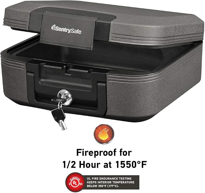 SentrySafe Fireproof and Waterproof Chest Box with Key Lock, Black Travel Safe with Interior Lighting and Carrying Handle, 0.28 Cubic Feet, 6.6 x 15.4 x 14.3 Inches, CHW20205 - Image 4