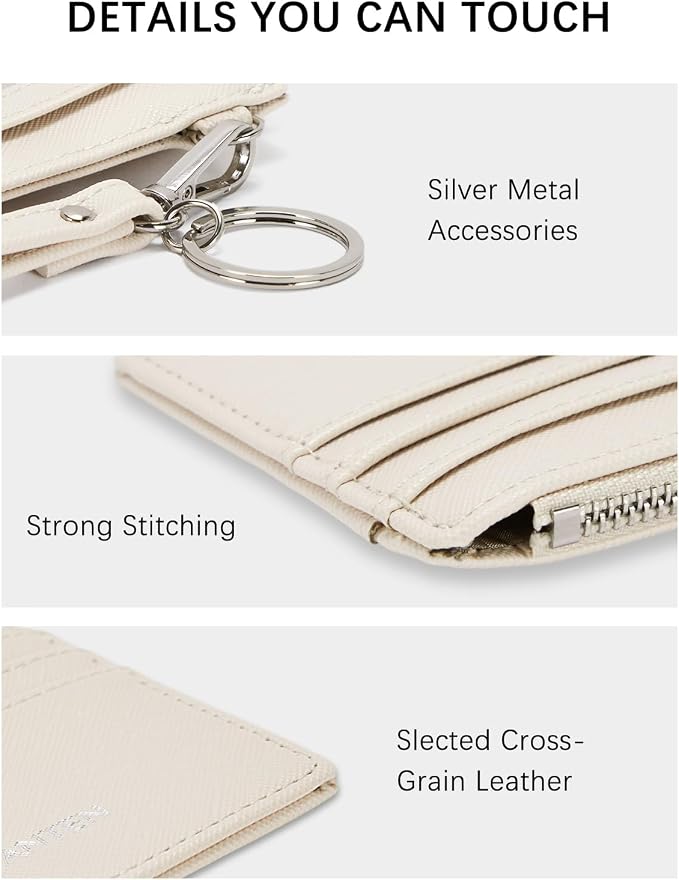 BOSTANTEN Credit Card Holder RFID Small Wallet for Women with Keychain | Slim, Wristlet, Zipper Coin Pocket, Pocket-Friendly, Vegan Leather, Minimalist, Gifts, Beige - Image 3
