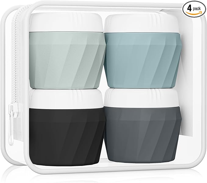 Silevoler Travel Containers for Toiletries, Premium Cosmetic Silicone Cream Jars, TSA Approved Leak-Proof Refillable Travel Size Toiletries with Clear Bag for Cosmetic Face Body Cream (Gray) by Silevoler