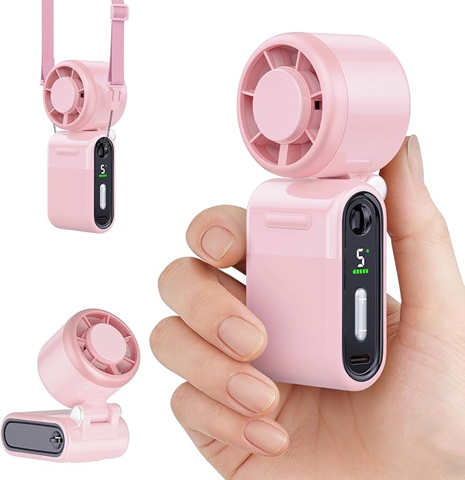Mini Portable Handheld Turbo Fan – Small but Mighty, Whisper-Quiet, Long-Lasting, 5-Speed High-Velocity Rechargeable battery Fan, Personal Fan for Outdoor, Travel, Gifts for Women & Men(Pink) by Unknown
