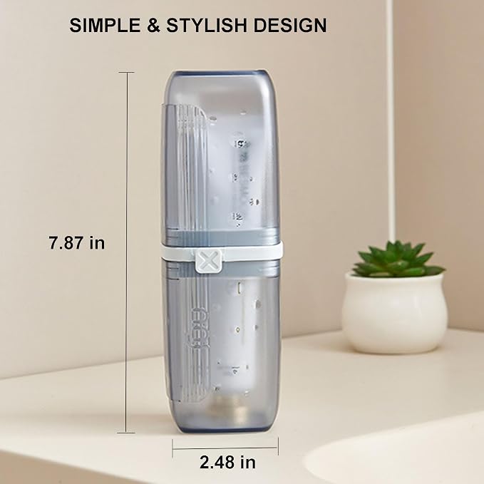 Travel Toothbrush Holder, 2-in-1 Toothbrush Case with Rinse Cups | Toothbrush & Toothpaste Travel Case, Compact & Portable for Camping, Trips, Dorm, Fits Manual & Electric Toothbrushes - Image 2