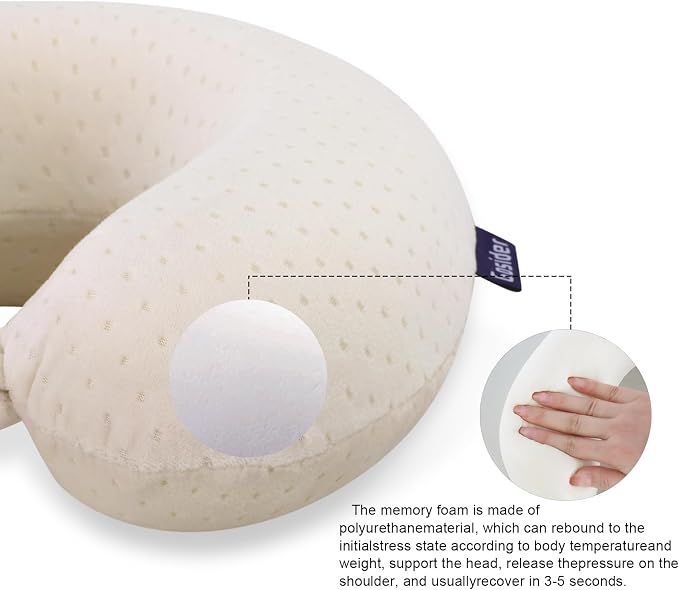 Memory Foam Neck Pillow Comfortable Travel Neck Pillow Neck and Head Support Lightweight Portable Airplane Travel Pillow for Sleeping, Traveling,Car, Train, Bus and Home Use Beige - Image 5