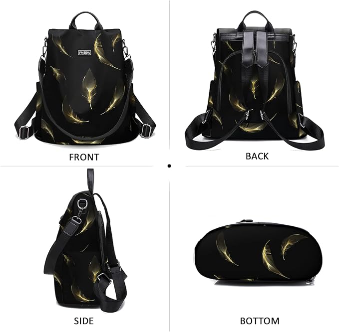 Travel Backpack Purse for Women Anti Theft Convertible Backpacks Fashion Waterptoof Nylon Daypack Black Feather | Hidden Back Zipper Opening, Compact Travel Size,Summer Purse, Daypack for College Work, Fits 13-inch laptop - Image 8