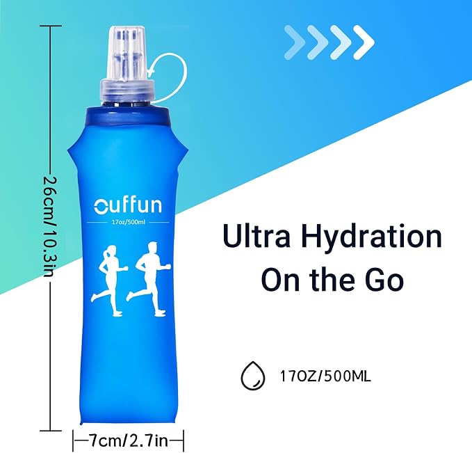 2 Pack Soft Water Bottle, TPU Collapsible Flask Foldable Bottles for Hydration Pack, BPA-Free, Running Lightweight Water Bottle for Outdoor Sports like Hiking Cycling Climbing Running (17OZ/500ml) - Image 2