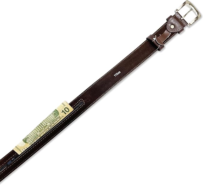 Diversion Safe Hidden Money Pocket Travel Leather Belt with Zipper to Store and Hide Your Valuable, Brown - Image 3