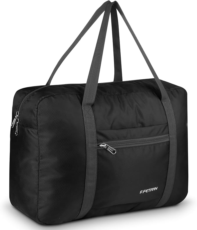F.FETIVIN Personal item travel bag 17.7x12.6x6.3 for Spirit Airlines Lightweight carry on duffle bag for Gym,Sports,Vacation(Black) by FFETIVIN