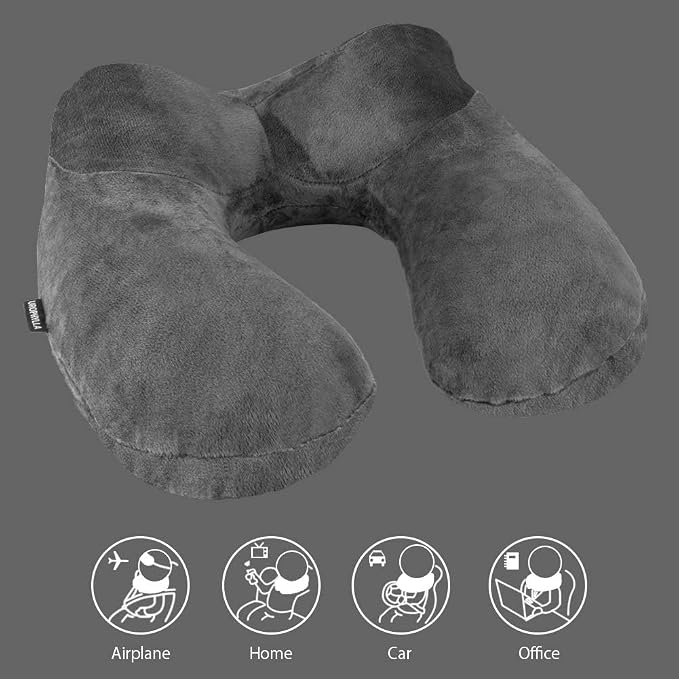 Inflatable Travel Pillow, Soft Velvet Inflatable Neck Pillow for Traveling, Airplanes, Train, Car, Office with Compact Bag, Breathable Washable Cover, Suit for Adults Sleeping - Grey - Image 5