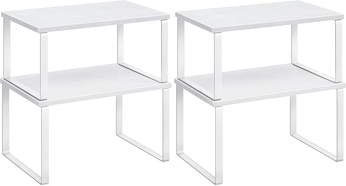 SONGMICS Cabinet Organizer Shelf, Set of 2 Kitchen Counter Shelves, Kitchen Storage, Spice Rack, Stackable, Expandable, Metal and Engineered Wood, Cloud White and Snow White UKCS02W01 (Pack of 2) by Unknown