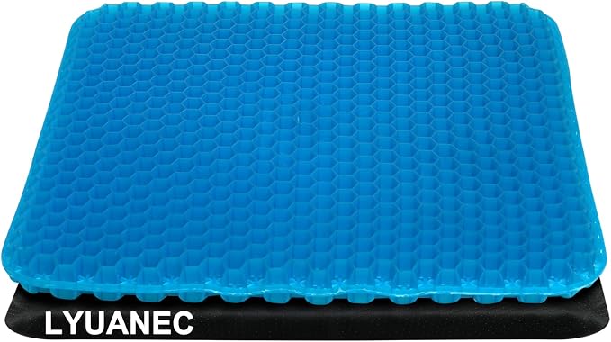 Gel Seat Cushion for Long Sitting - 20" x 20" x 1.8" (Extra Thick＆Soft) | Zero Gel Cushions for Pressure Relief, Honeycomb Gel Seat Cushion, Ergonomic Silicone Seat Cushion for People Over 140 lbs by LYUANEC