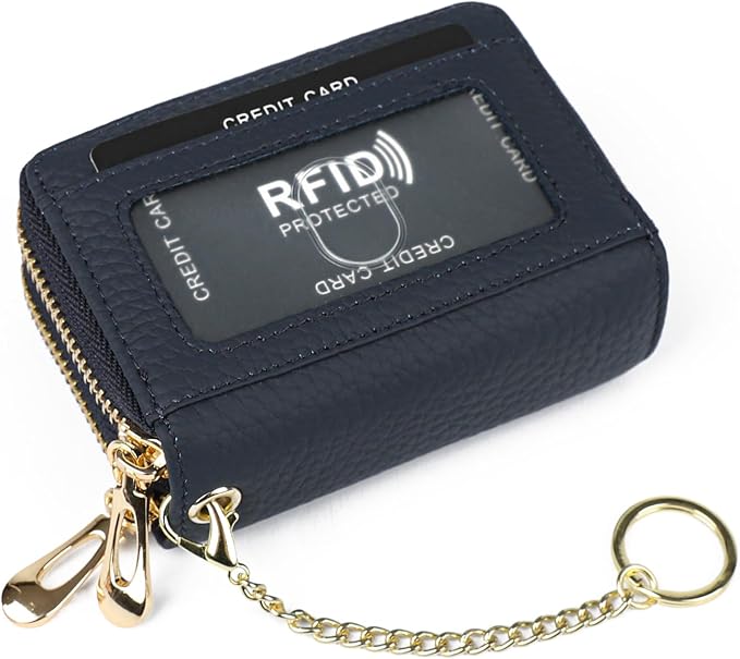 imeetu RFID Credit Card Holder, Small Card Wallet Women, Leather Card Case | Genuine Leather Women's Card & id Cases, Change Coin Purse with Zipper Keychain id Window, 20 Colors & 3 Styles, Daily, Gifts - Image 5