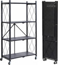 COKIHOM 4 Tier Foldable Storage Shelf, Large Capacity Metal Shelf Rack, Rolling Bookshelf with Wheels, Wire Shelf Organizer for Kitchen, Pantry, Office, Garage, Basement, Black by Unknown