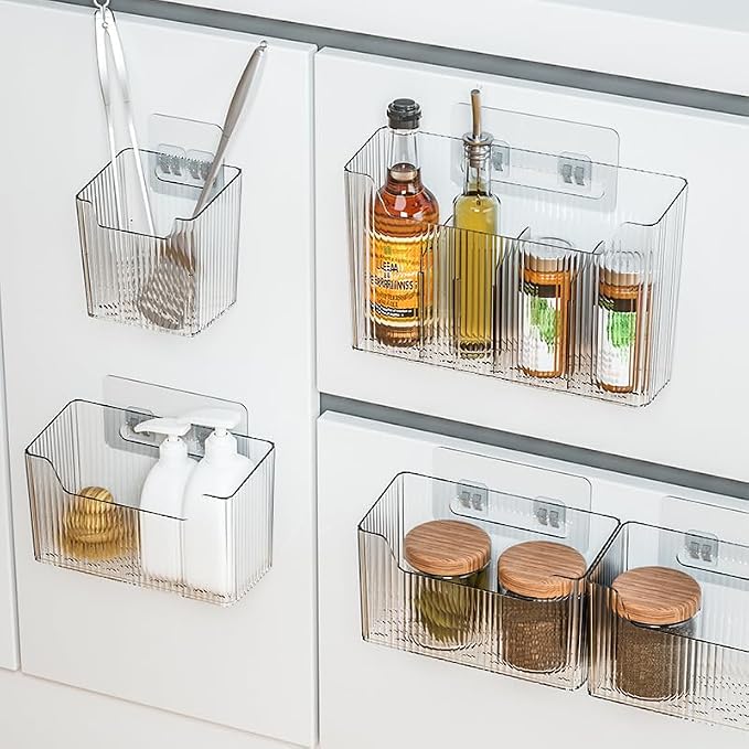 2 Pack Adhesive Cabinet Door Organizer, Storage Bins Lid Organizer Cabinet Wall Mount Pantry Door Caddy Containers for Kitchen Bathroom Countertops - Image 5