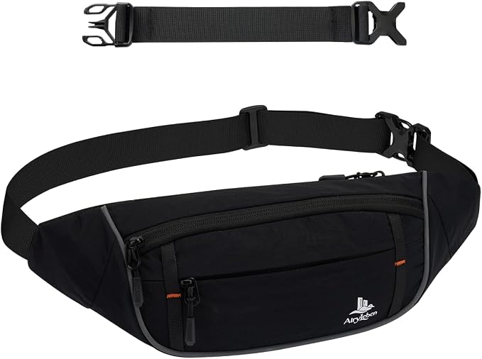 2.5L Fanny Pack for Women Men, RFID Blocking Crossbody Belt Bag, Black | Lightweight Water-Resistant Fabric, Adjustable Belt, Breathable Back Padding, Waist Bag for Running Hiking Dog Walking by AiryLeben