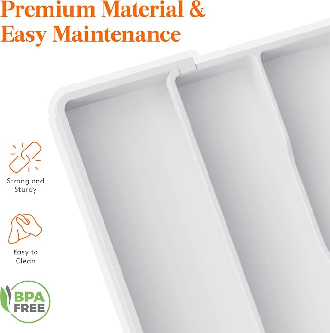 Lifewit Utensil Organizer for Kitchen Drawers, Expandable Utensil Tray | Adjustable Cooking Cutlery Silverware Flatware Holder, Plastic Spatula Tools Storage Divider, 13-22 x 15", White - Image 6