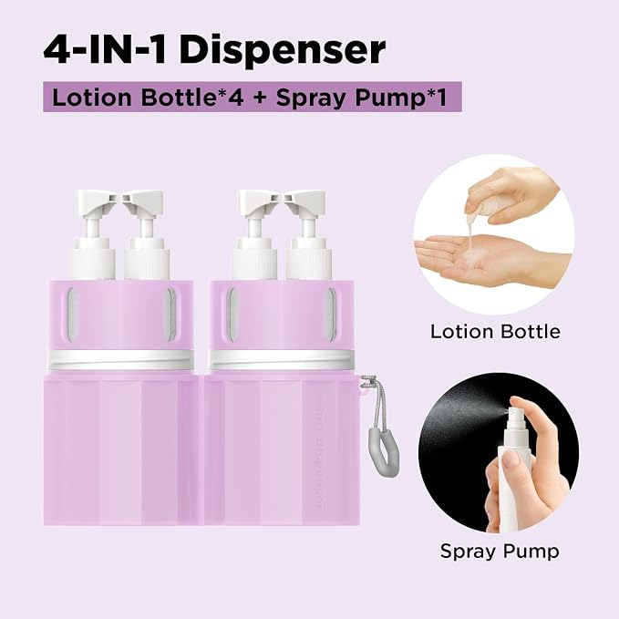 4 in 1 Travel Toiletry Containers,TSA Approved Refillable Travel Size Toiletries Bottles Set with Suction Cup for Smooth Walls - for Shampoo,Conditioner,Body Wash,Lotion.(Pink) - Image 4