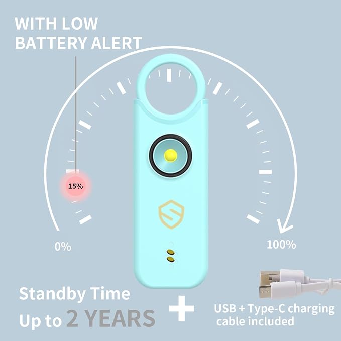 Personal Alarm for Women - Designed by Women Extra Loud Double Speakers Alarm with Strobe Light, Rechargeable - Personal Alarms and Premium Keychain (Aqua Blue) - Image 6