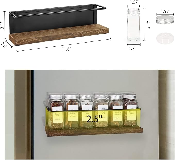 Magnetic Spice Rack Organizer with 12 Jars, 216 Labels, 1 Steel Funnel for Refrigerator，Microwave Oven - Full Set of Seasoning Organizer, Kitchen Gadgets - Image 3
