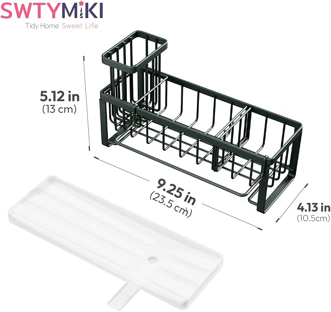 SWTYMIKI Sponge Holder for Kitchen Sink - Sink Caddy with Brush Holder Self-draining Sponge Caddy Organizer with Divider Stainless Steel Kitchen Accessories Storage for Countertop, Green - Image 7