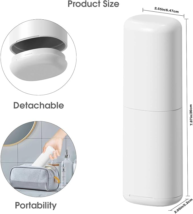 Travel Toothbrush Case - Portable Toothbrush Holder with Mouthwash Cup, Compact Large Capacity Toothpaste Organizer for Travel/Camping/School (White) - Image 4