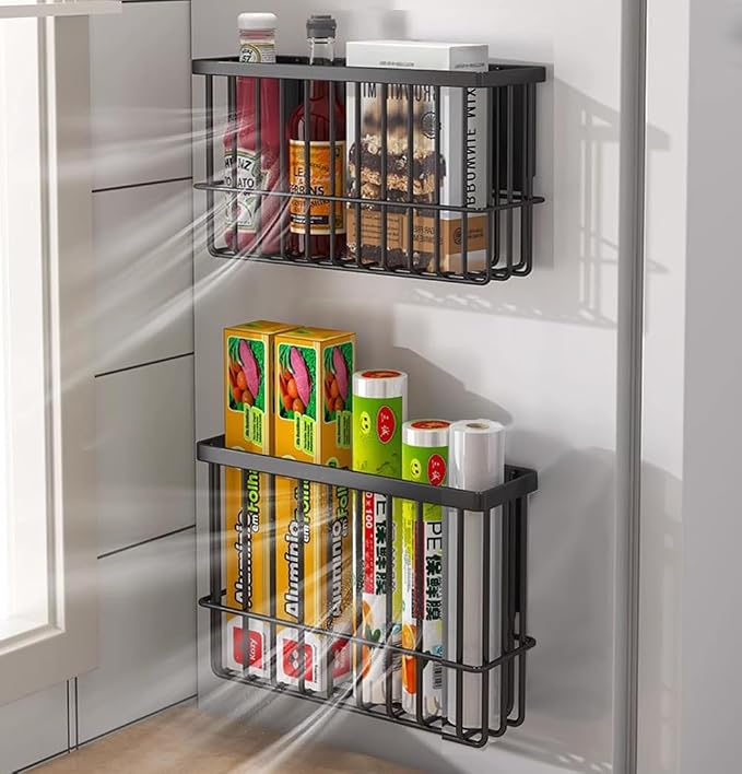 2 Piece Kitchen Cabinet Door Storage Box,Self Adhesive Wall Mounted Storage Boxes,Wardrobe/Bathroom/Refrigerator Small Items Organizer Storage Box (Black) - Image 3